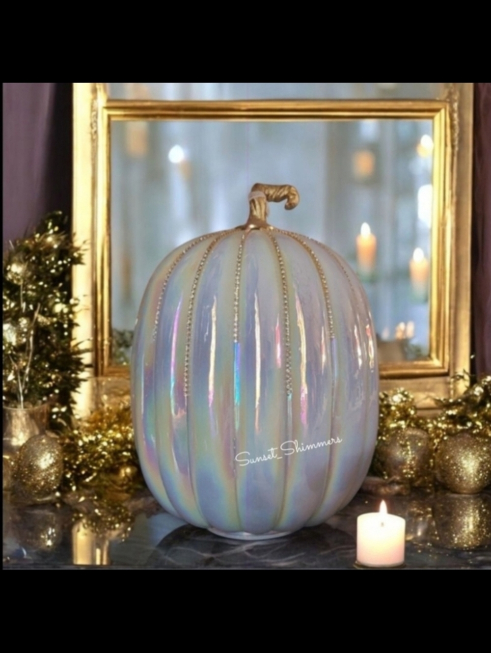 Stunning Rachel Zoe Opal Rhinestone Lighted Glass Pumpkin Thanksgiving Halloween